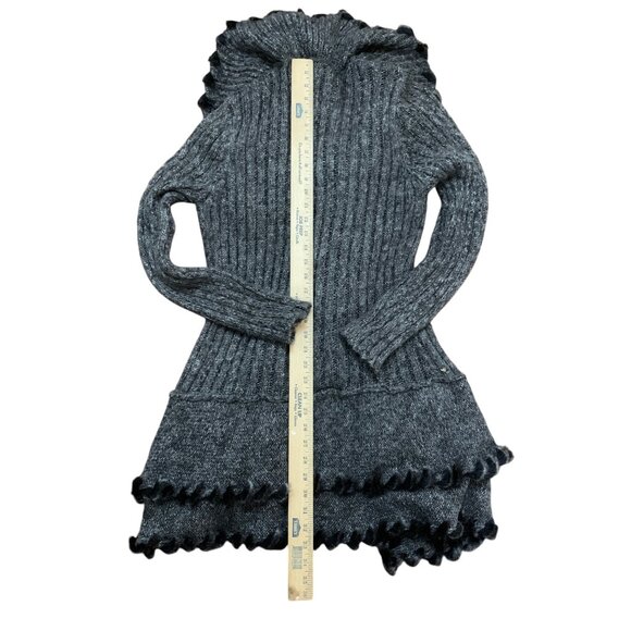 Women’s Steampunk Cardigan Gray Black Fur Trim Layered Ruffles Flowy Hemline - Picture 8 of 11